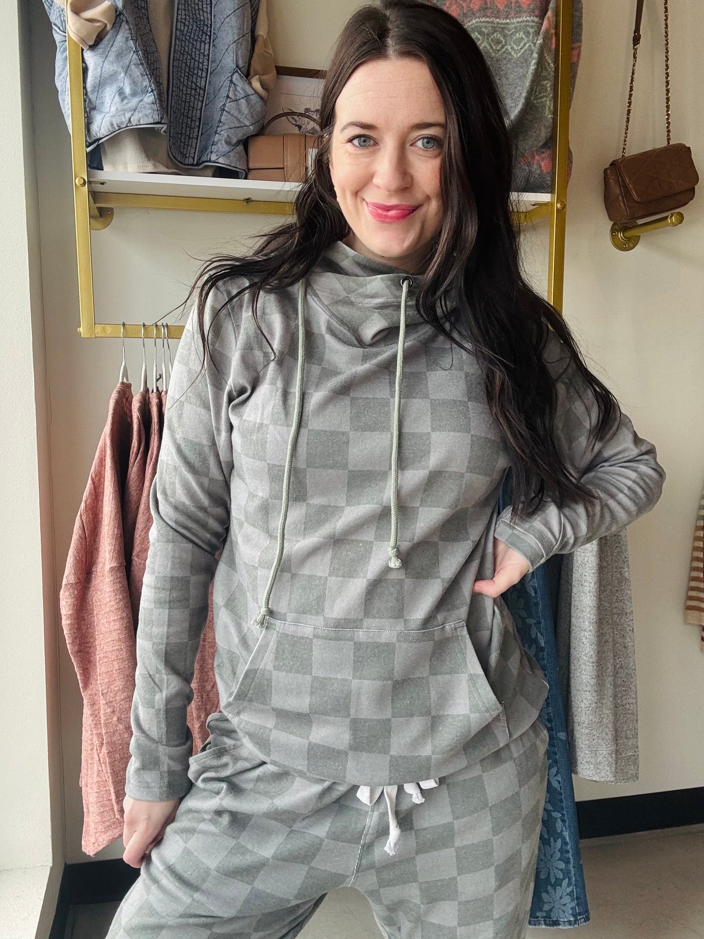 Olive Check Ashley Hoodie