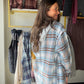Sky Blue & Brown Plaid Hooded Shacket