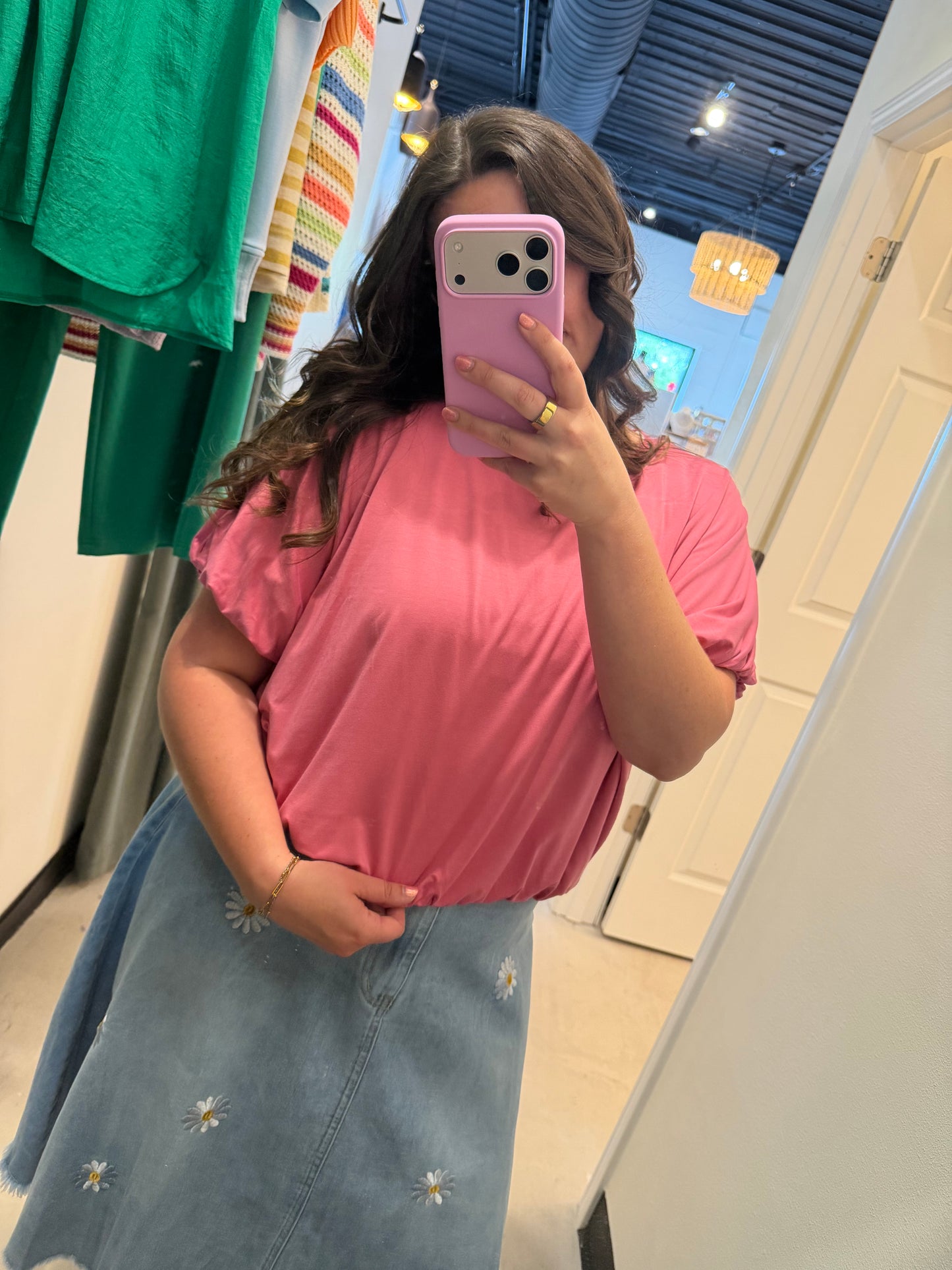 Rose Bamboo Bubble Hem Top