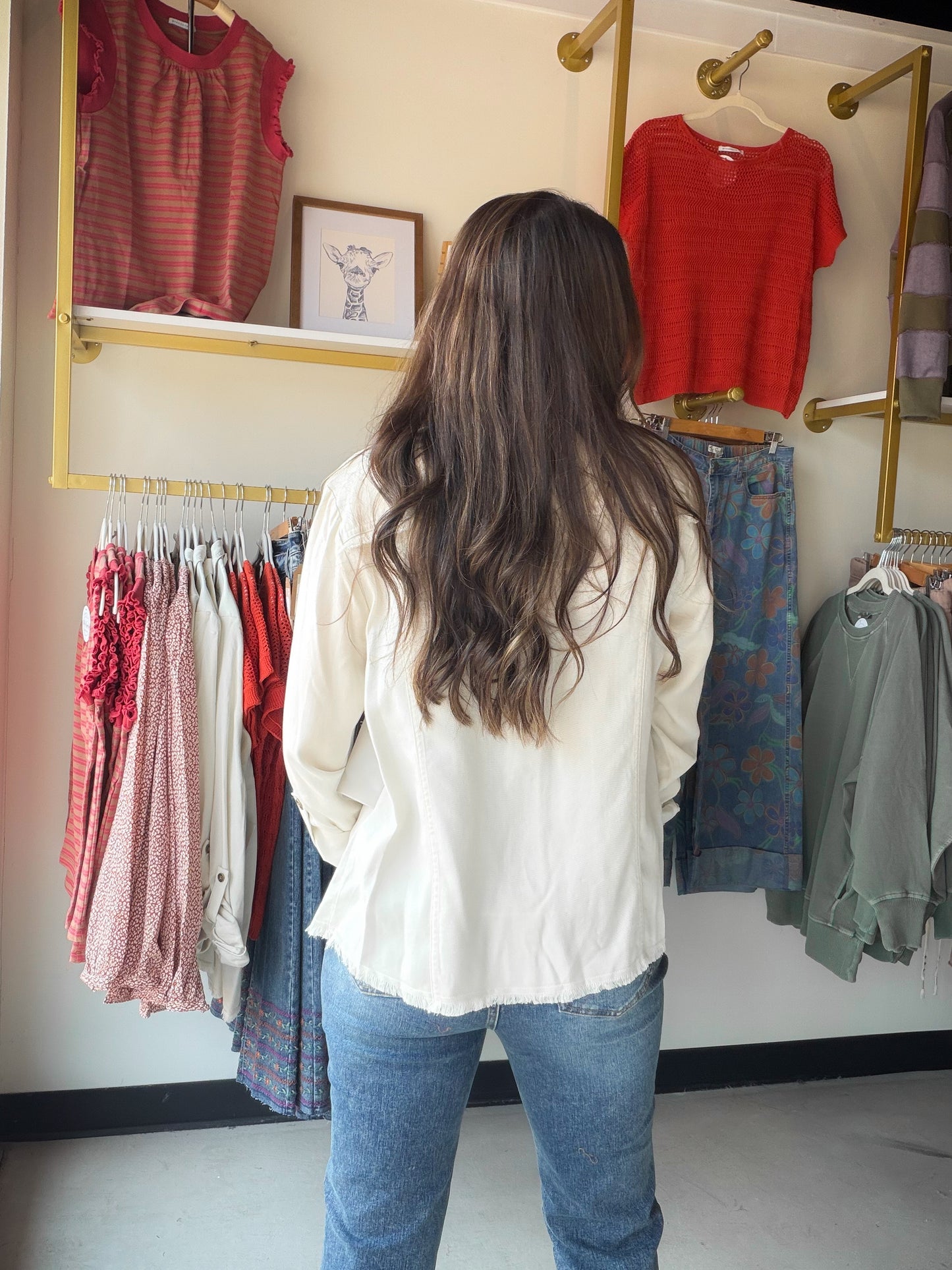 Cream Fringe Roll Tab Jacket