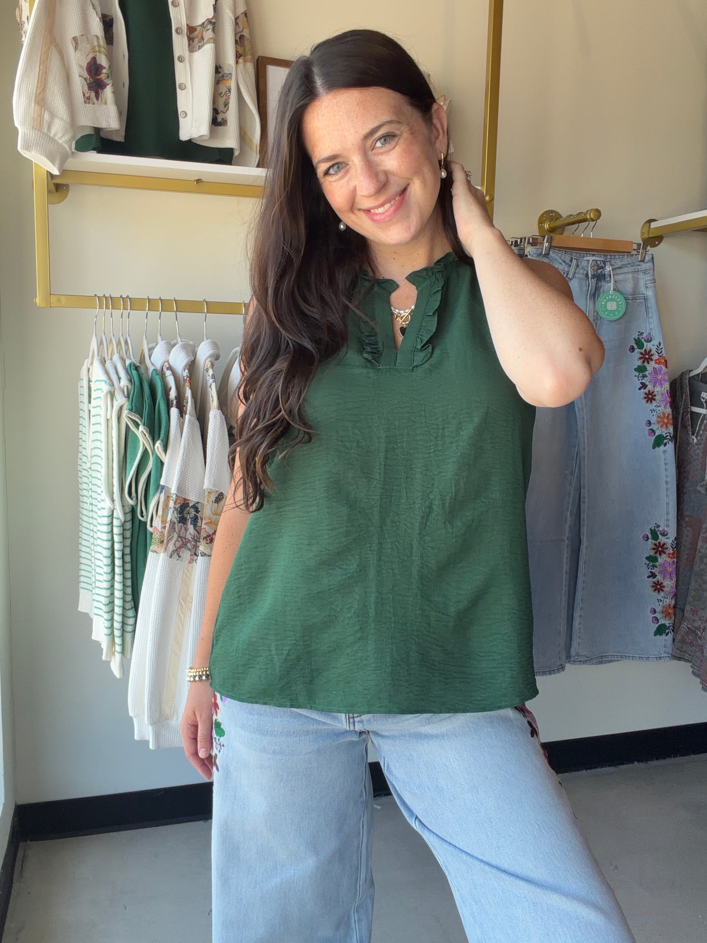 Forest Ruffle Detail Sleeveless Top