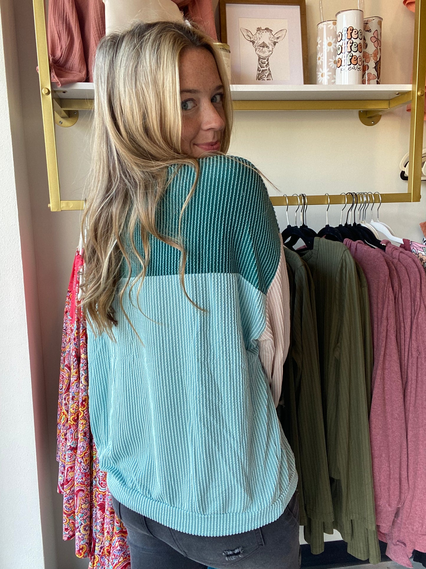 Teal Block Ribbed Longsleeve