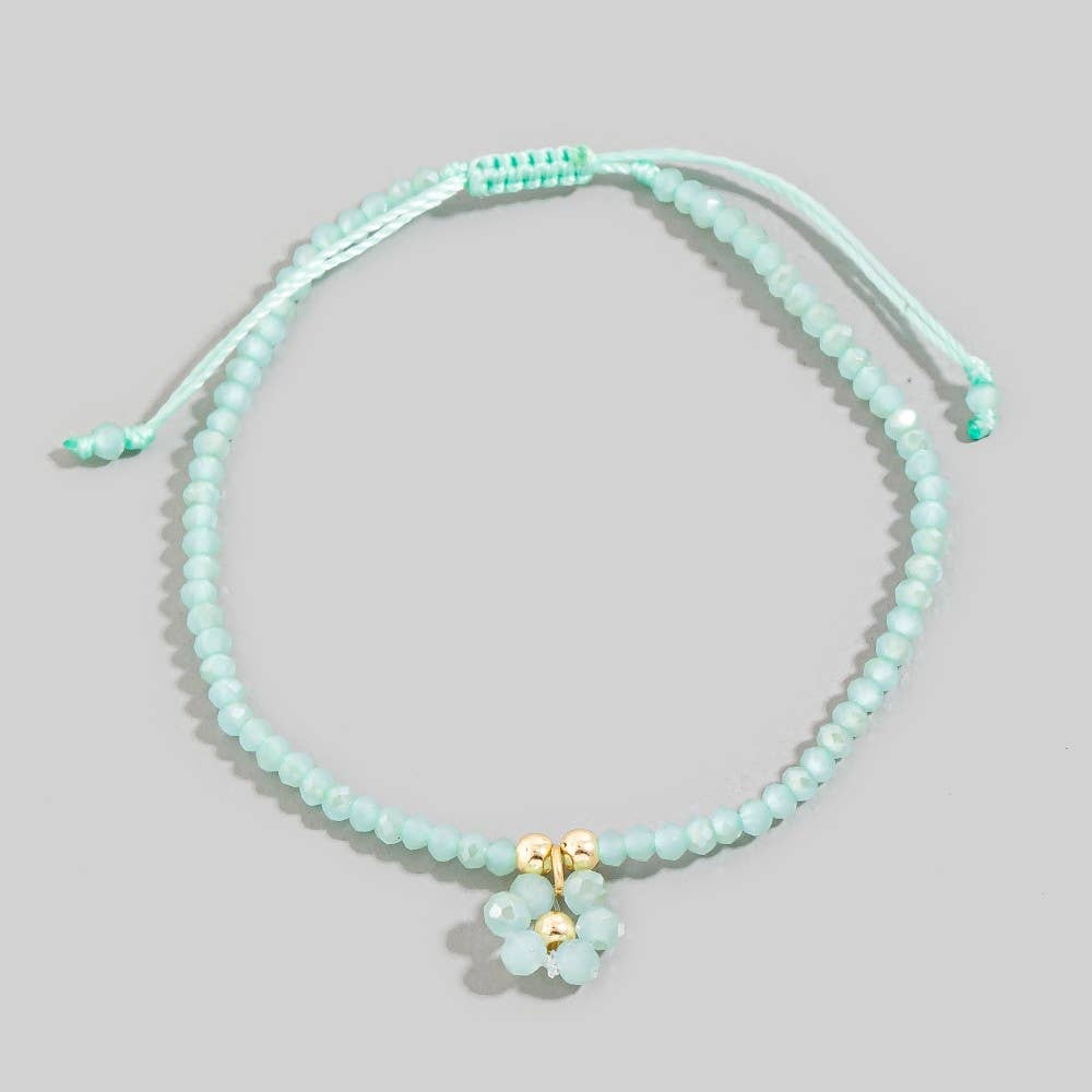 Faceted Beaded Flower Charm Adjustable Cord Bracelet