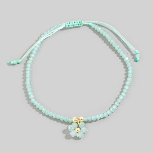 Faceted Beaded Flower Charm Adjustable Cord Bracelet