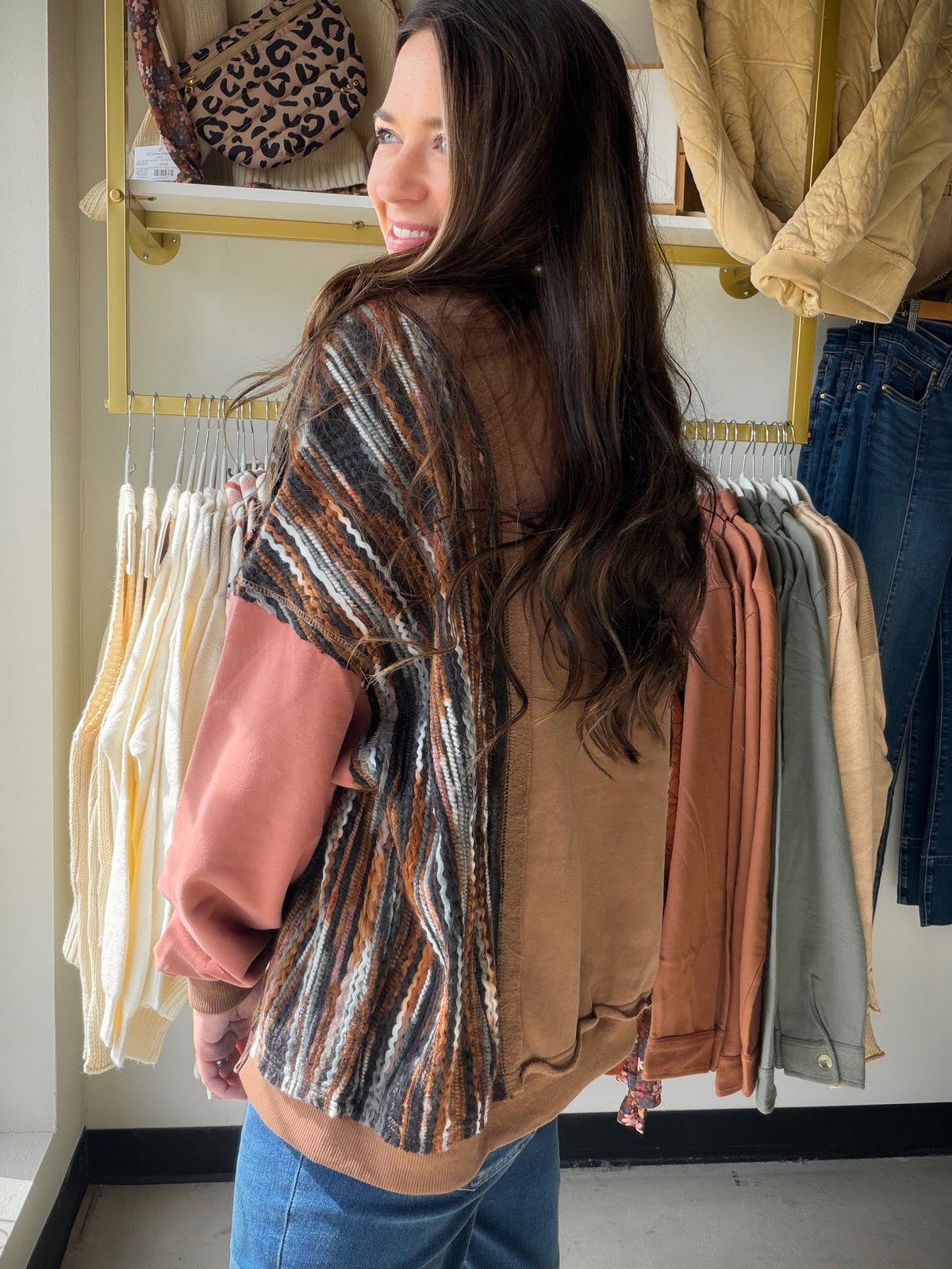 Mocha Mock Neck Accent Sweatshirt