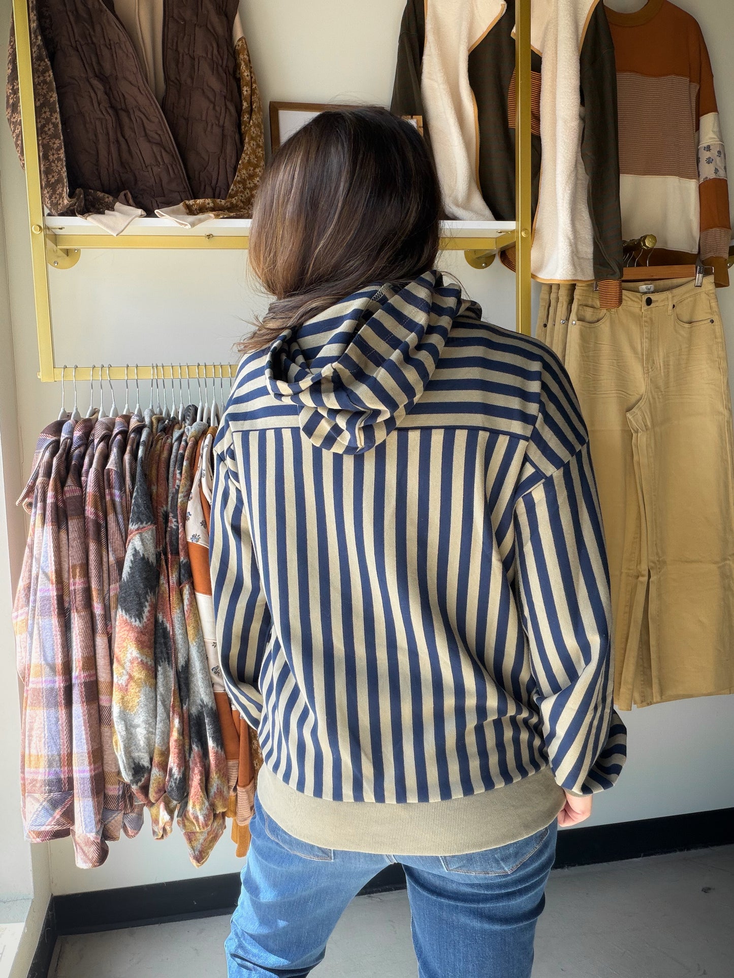 Navy & Olive Striped Hoodie