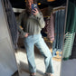 Wide Leg Washed Cuff Denim