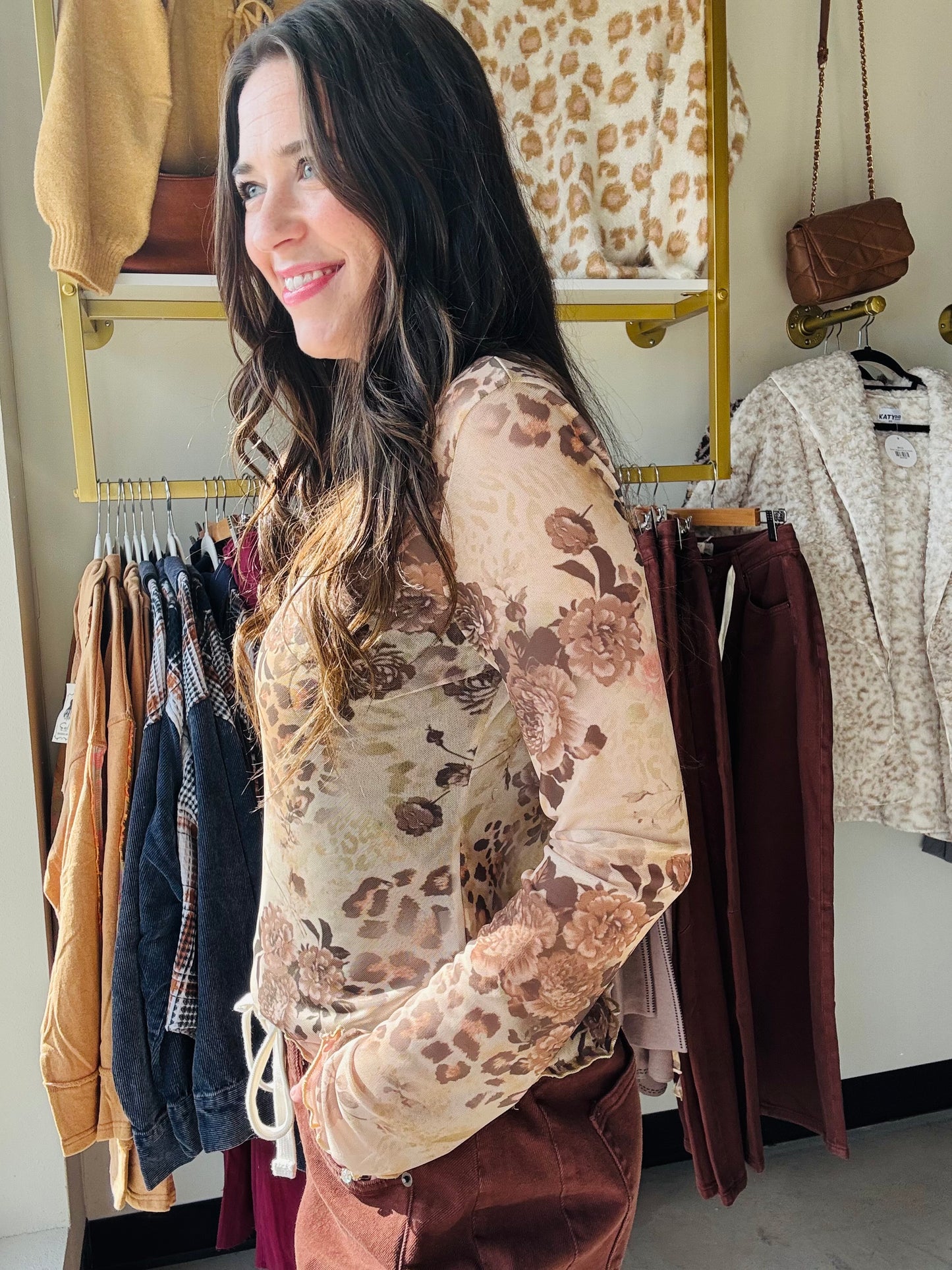 Animal Print Floral Mesh Top