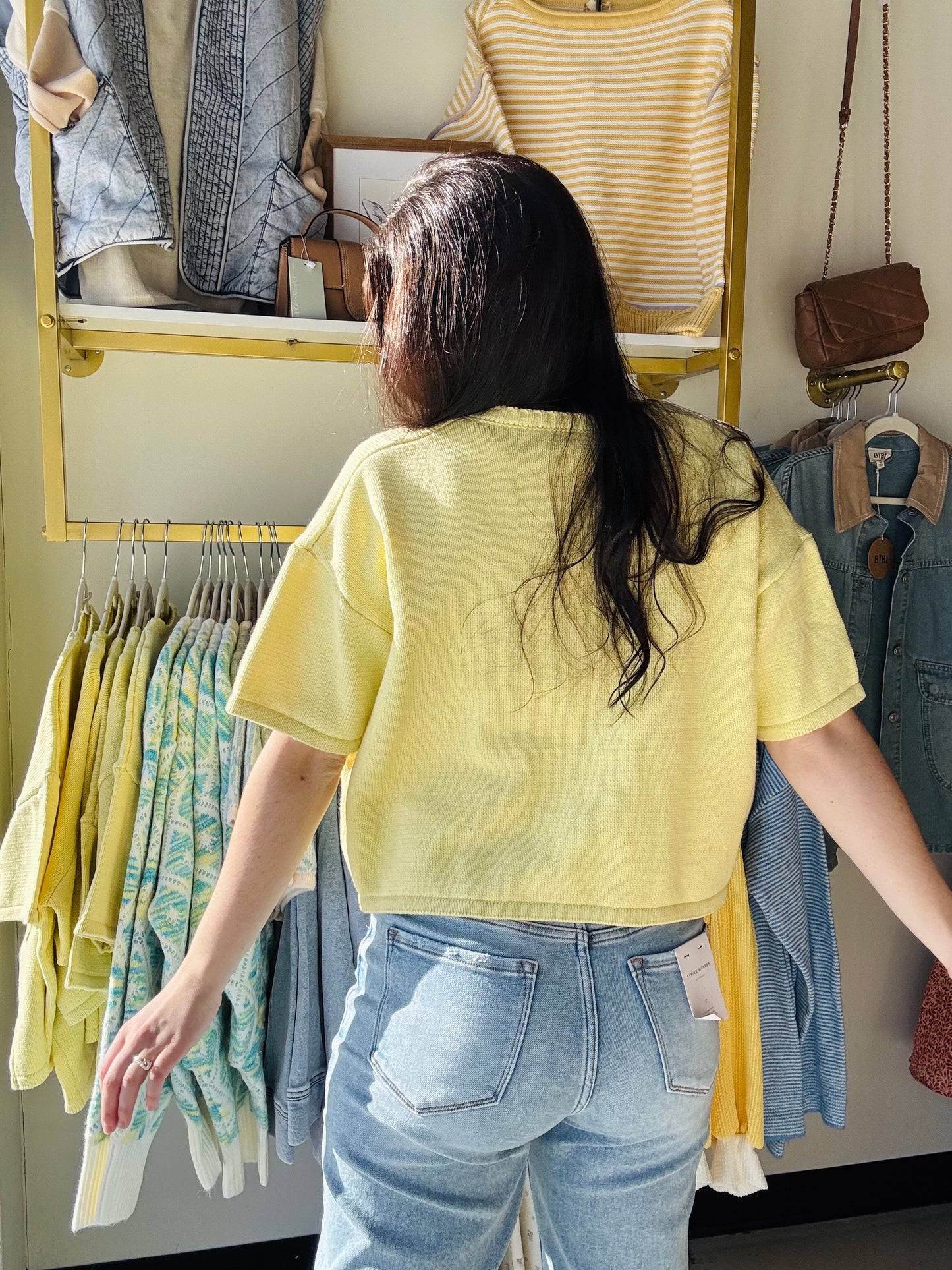 Lemon Button Up Half Sleeve Sweater