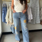 Star Patch Washed Stretch Denim