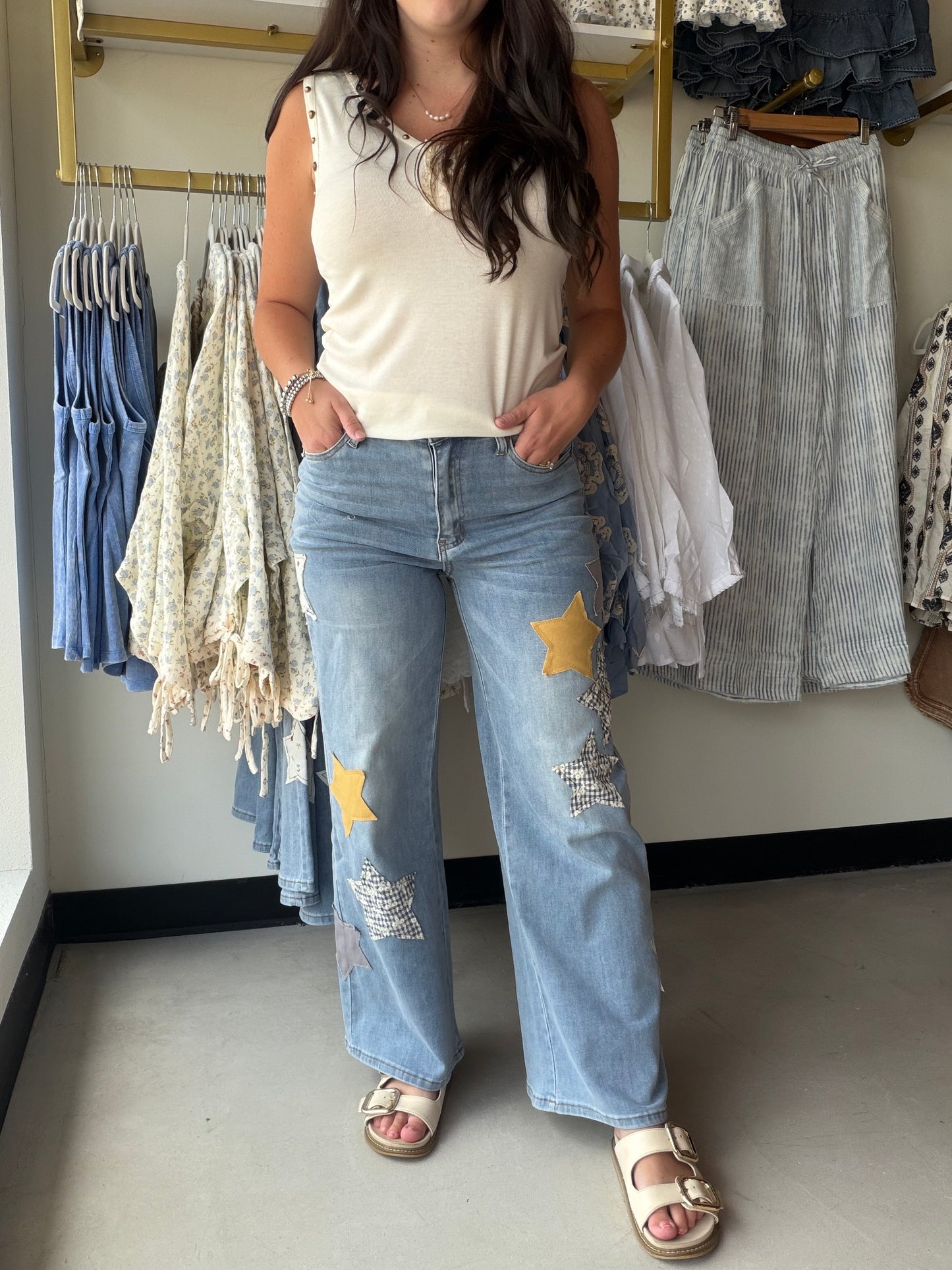 Star Patch Washed Stretch Denim