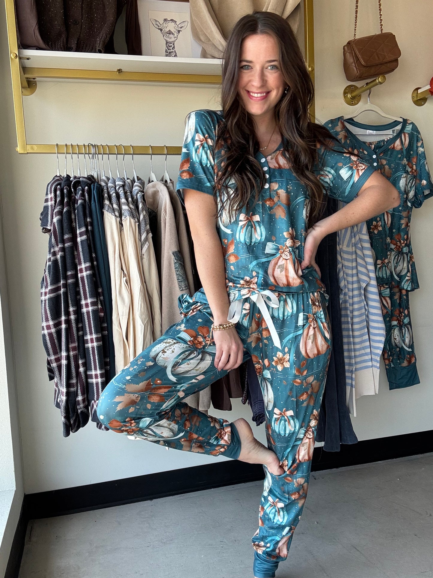Teal Pumpkin Pajama Set