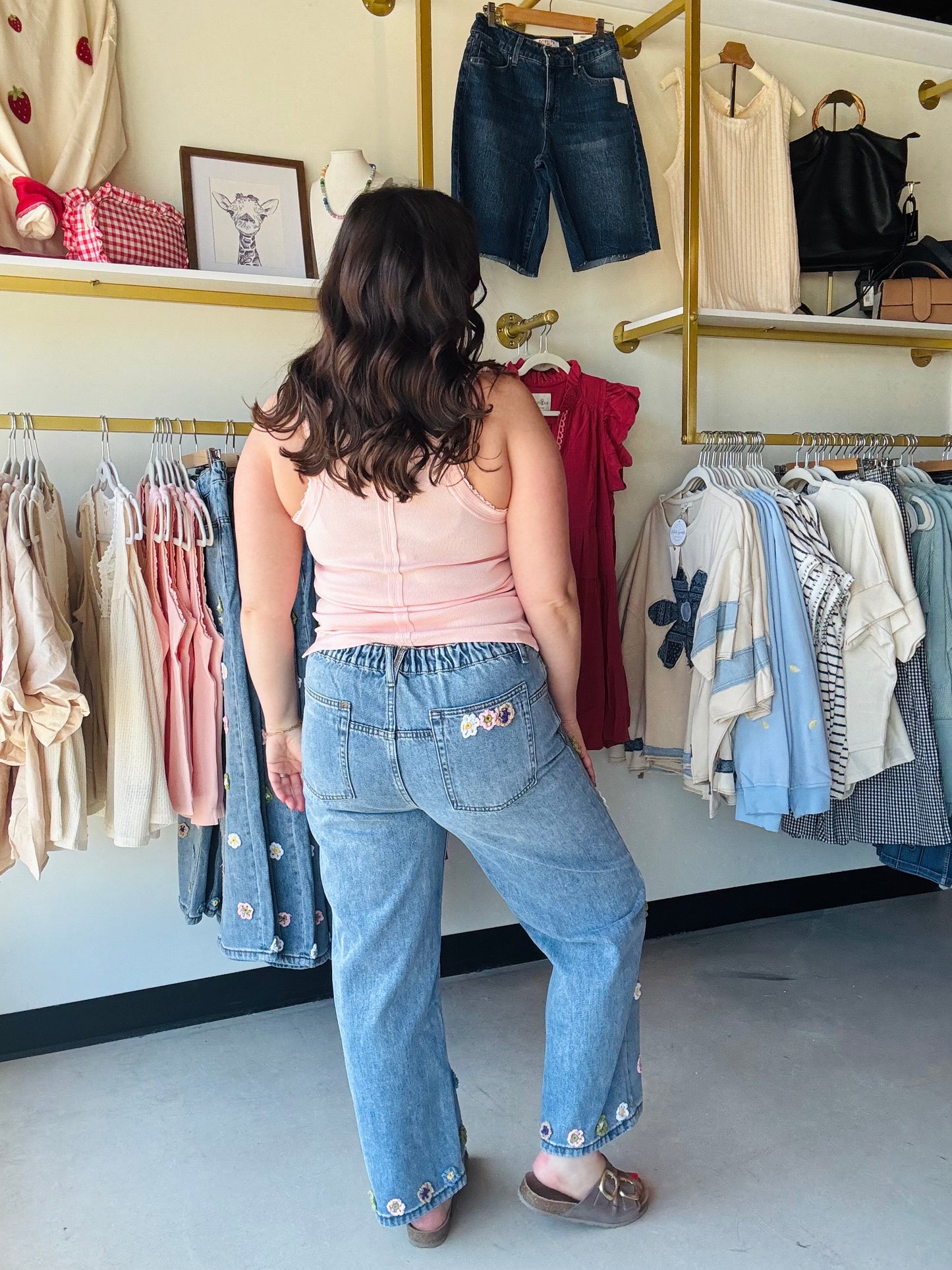 Floral 3D Crochet Denim Pants