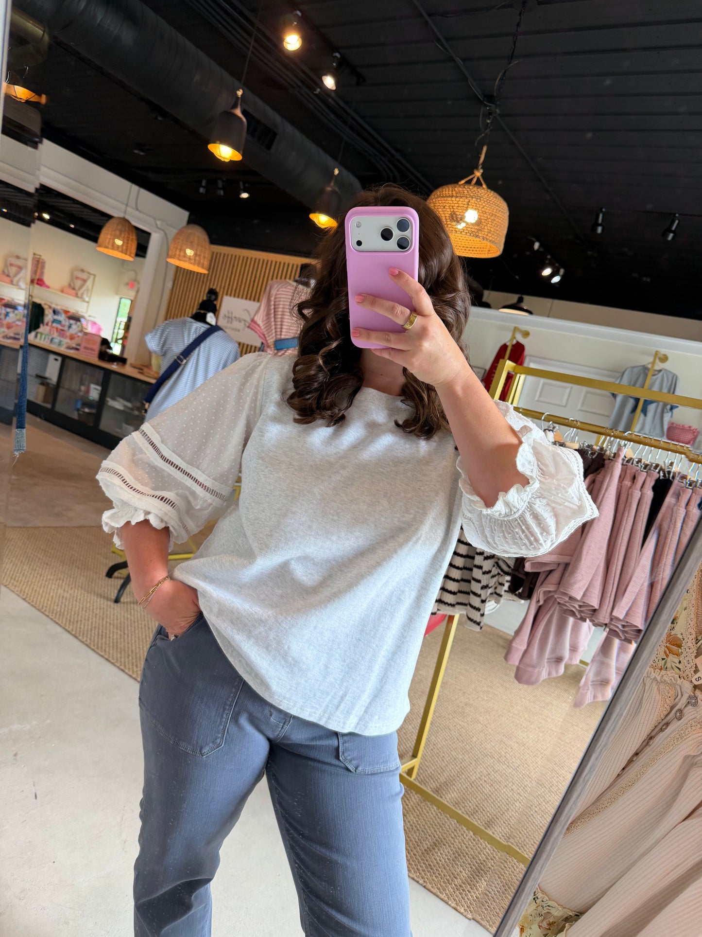Heather Grey Accent Sleeve Pullover