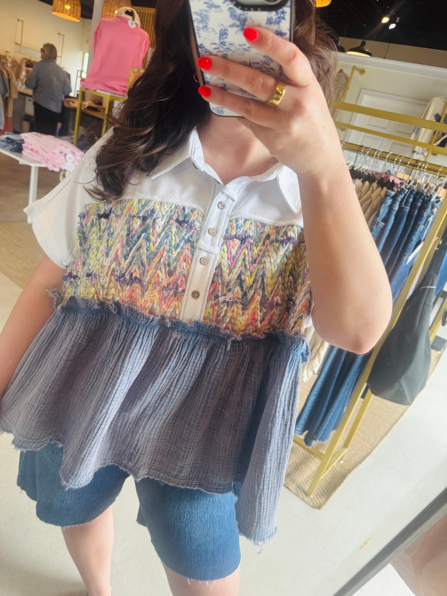Collared Boho Placket Detail Top