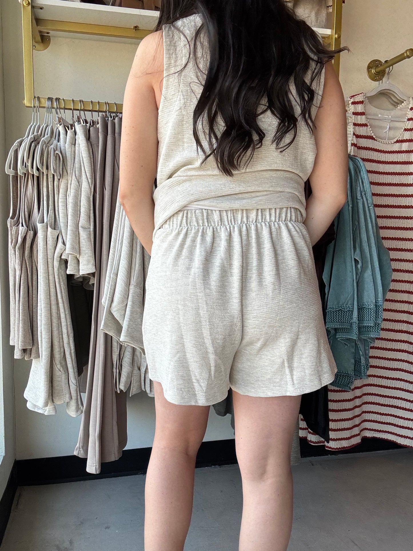 Melange Pleated Pull On Shorts