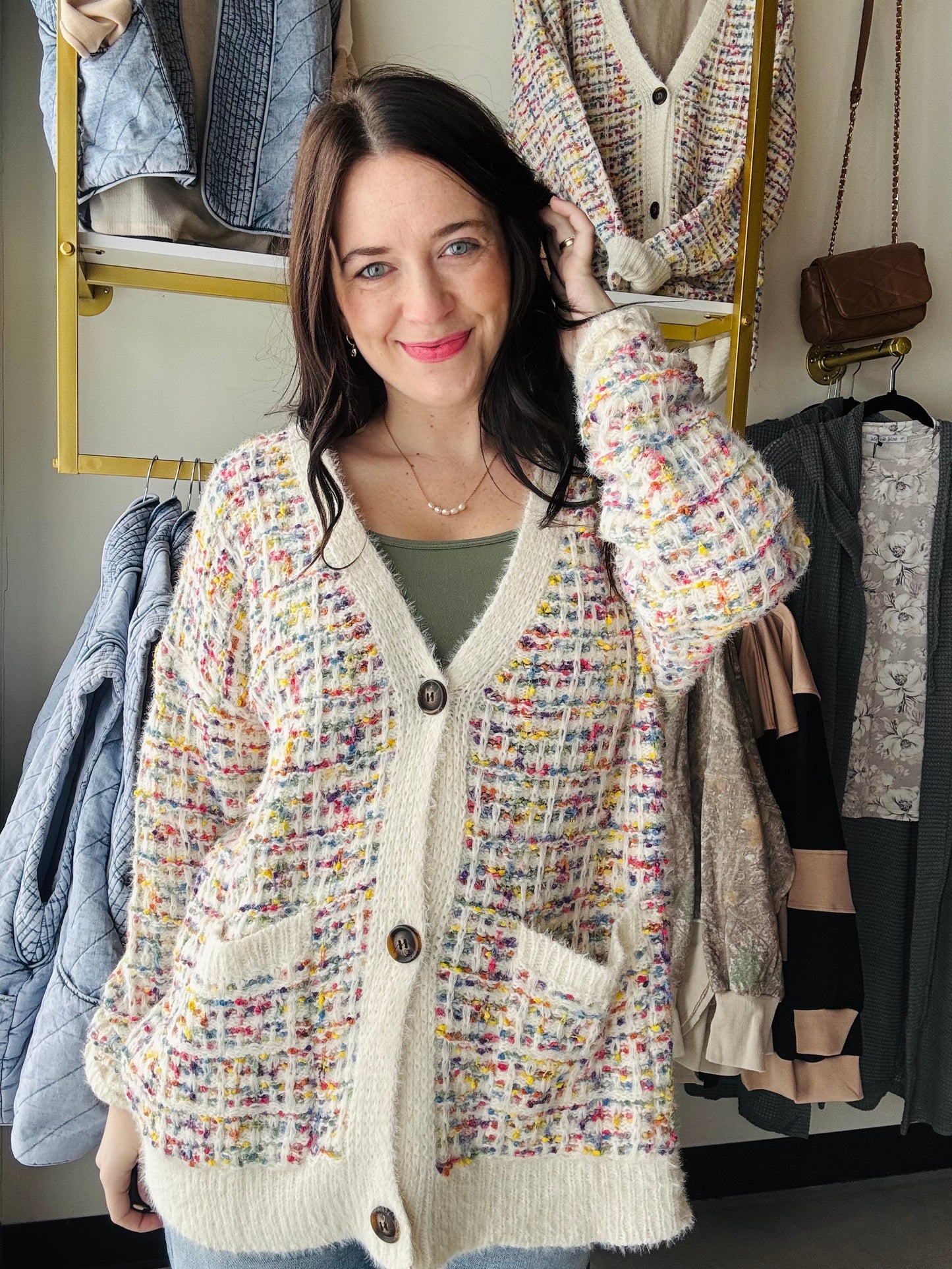 Multi Textured Button Cardigan