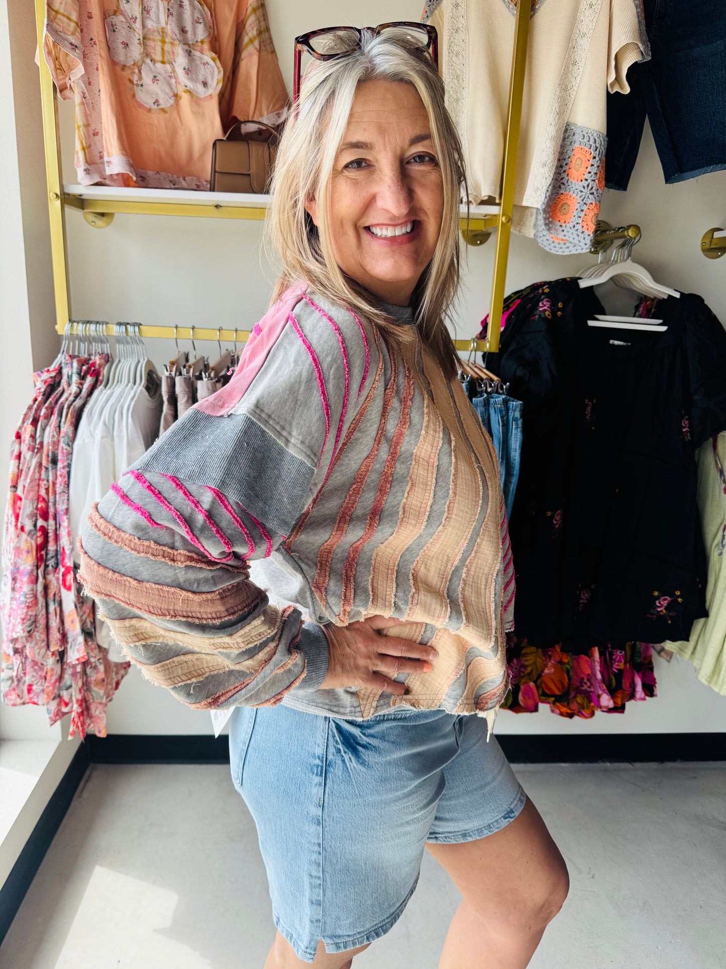 Washed Pink Stripe LOVE Pullover