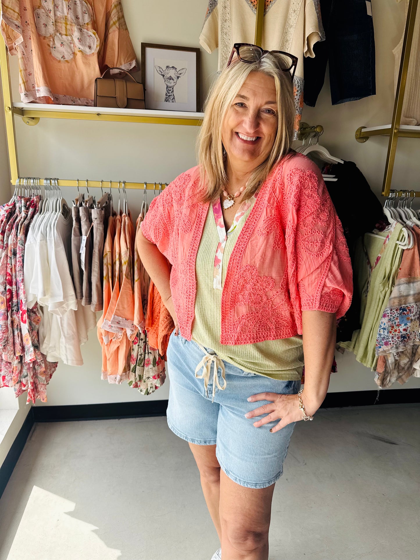 Neon Peach Crochet Cardigan