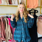 Moody Teal Tiered Velvet Top