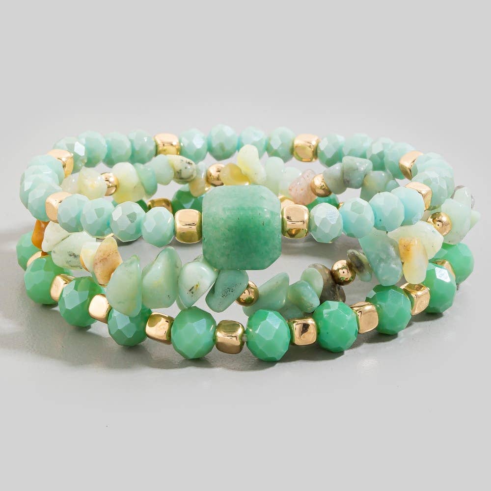 Mixed Chip Stone And Faceted Beads Bracelet Set
