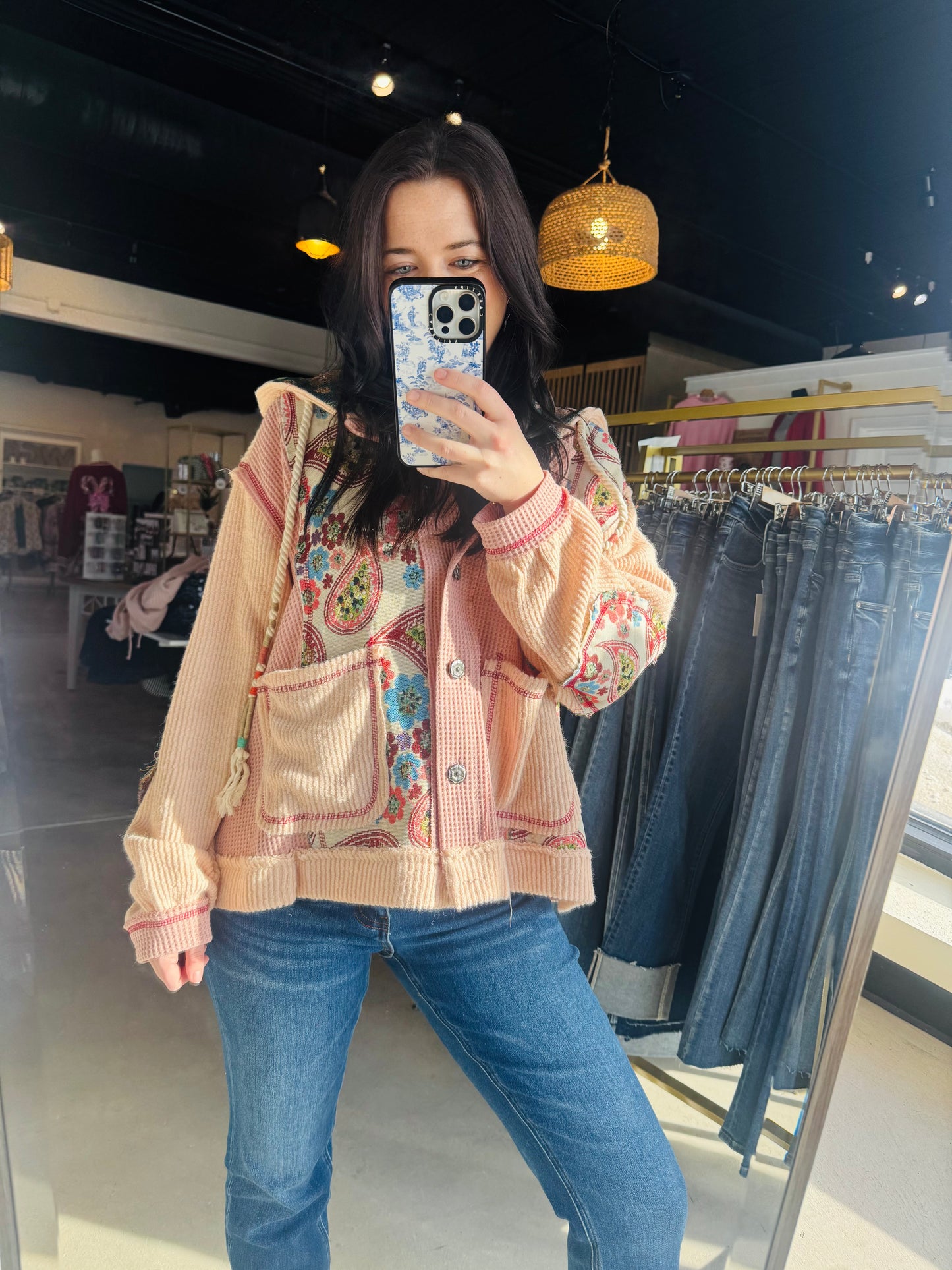 Rose Pink Placket Hoodie