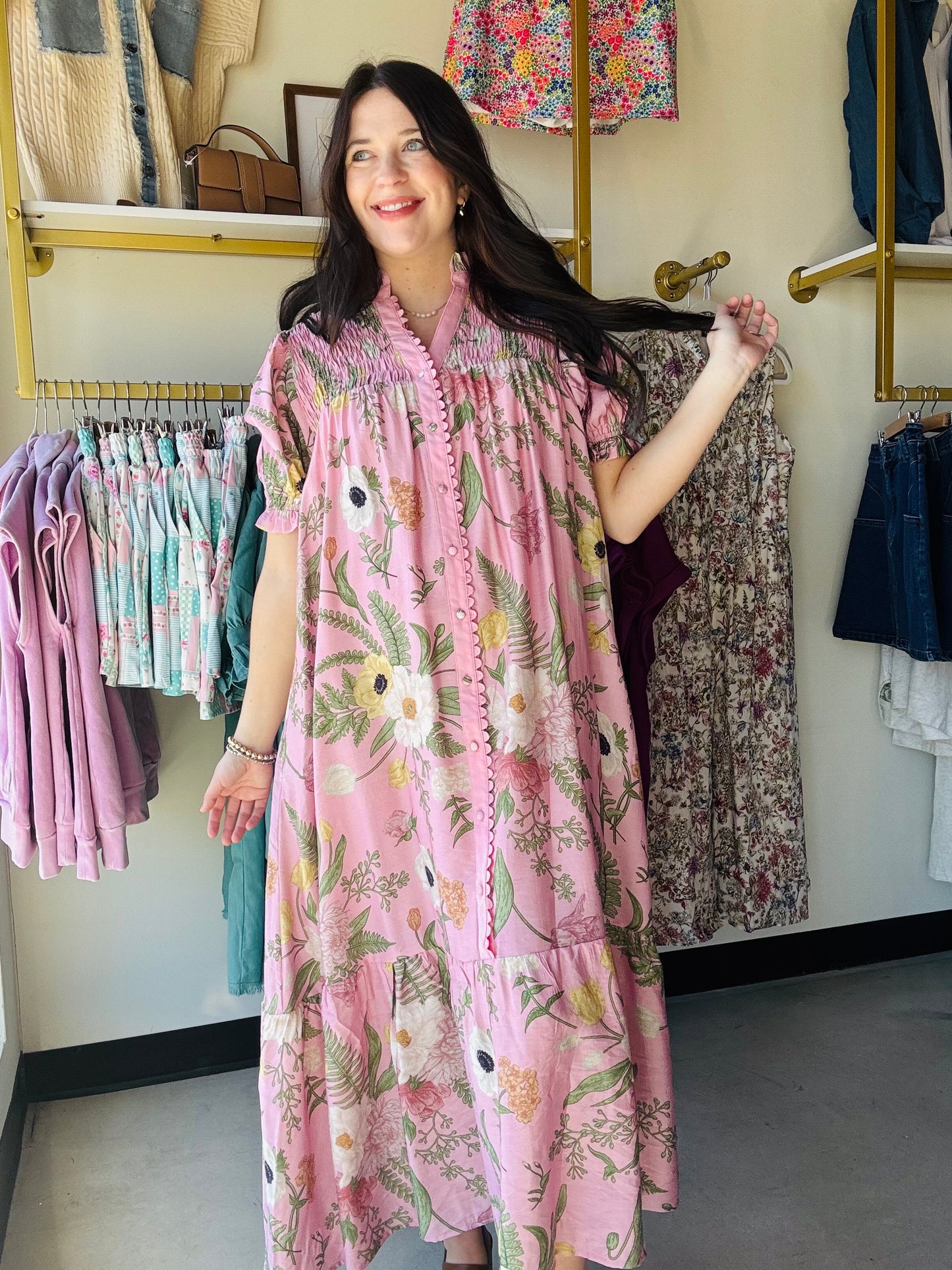 Light Pink Floral Smocked Dress