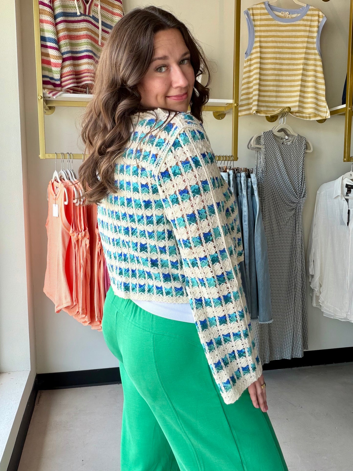 Blue Scalloped Crochet Cardigan