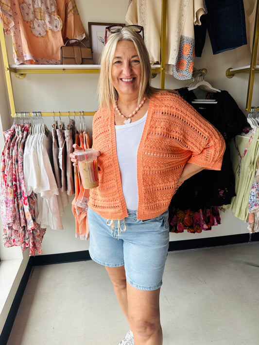 Orange Crochet Dolman Cardigan
