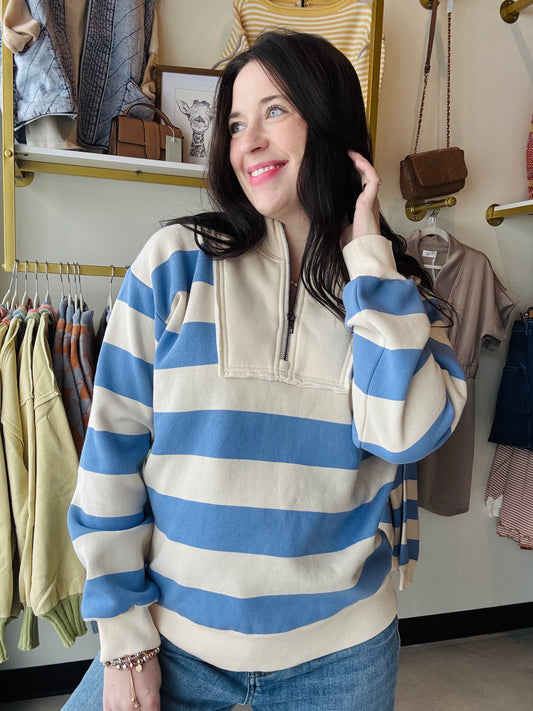 Sky Blue French Terry Half Zip