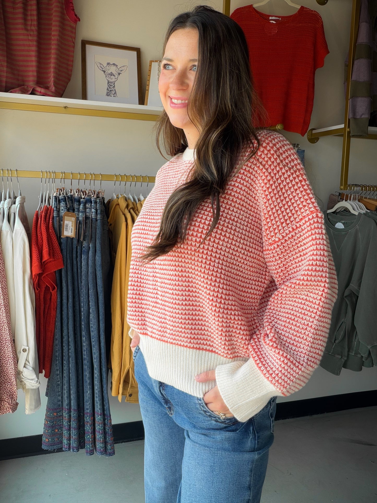 Orange & Ivory Crewneck Sweater