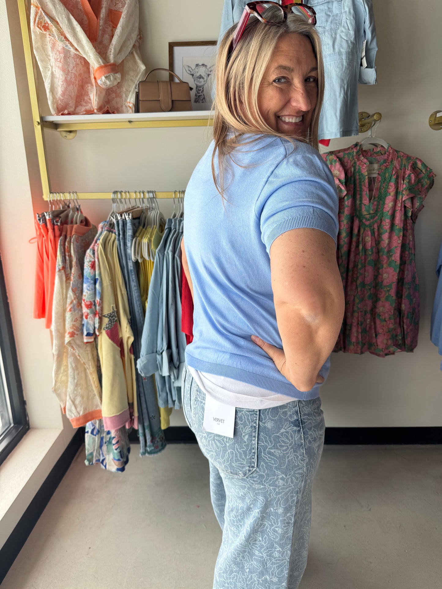 Chambray Half Sleeve Top