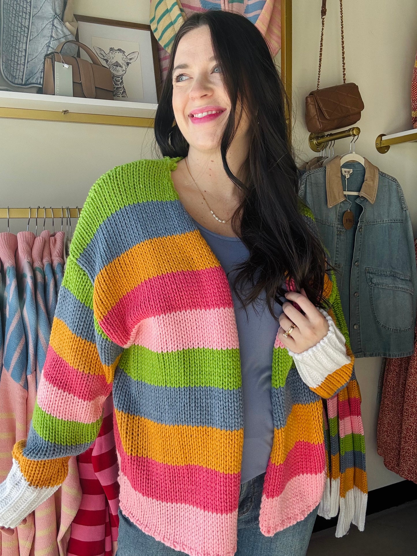 Multi Stripe Chunky Cardigan