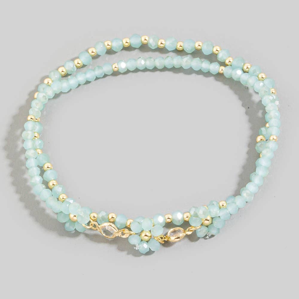 Faceted Beaded Flower Charm Mixed Beaded Bracelet