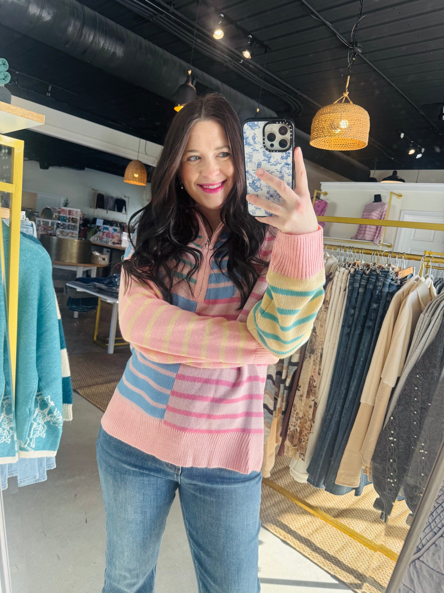 Blush Color Block Knit Sweater