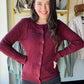 Burgundy Button Up Cable Knit Cardigan