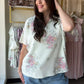 Mint Collared Floral Waffle Top