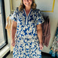 Blue Botanical Print Dress - Plus