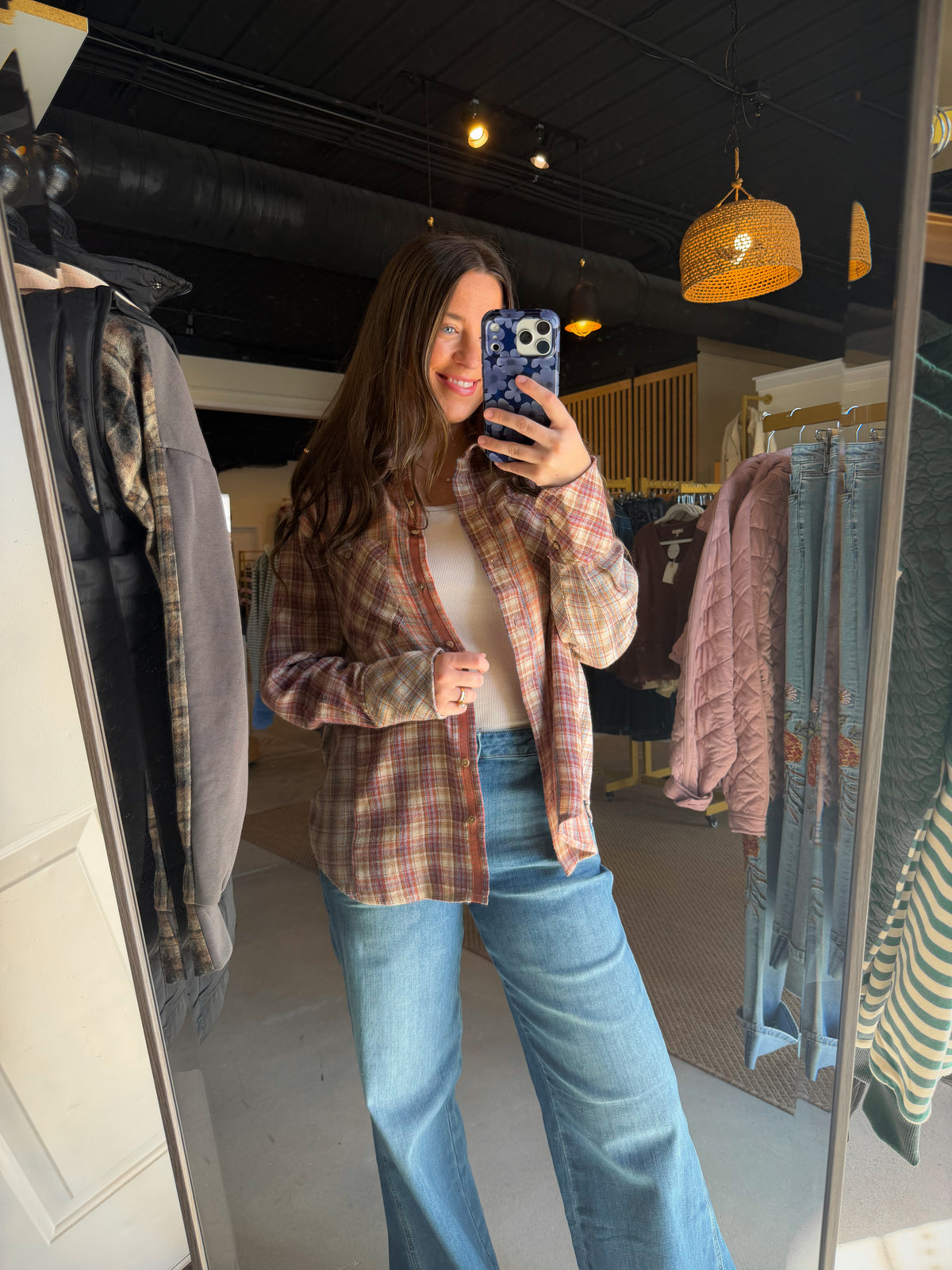 Mixed Plaid Woven Button Up