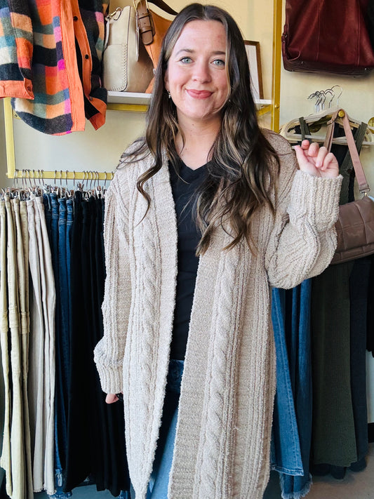 Beige Twist Knit Cardigan