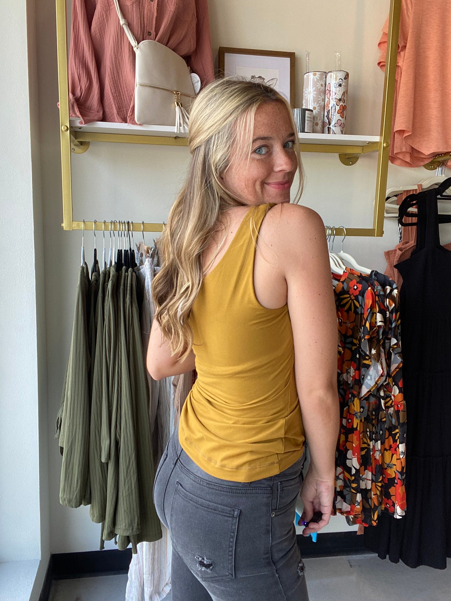 Mustard Scoop Neck Buttery Soft Tank