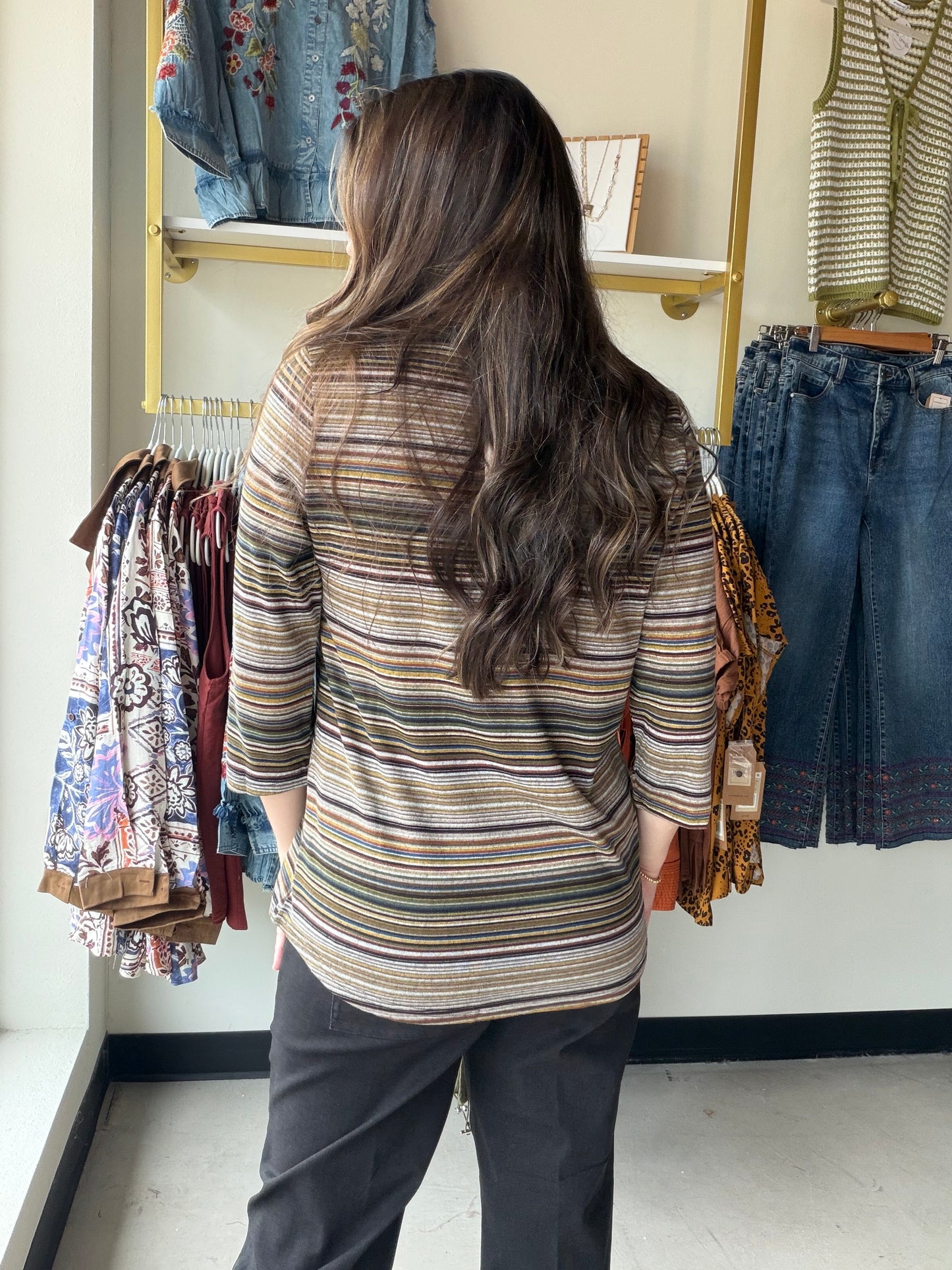 Multi Stripe 3/4 Sleeve Top