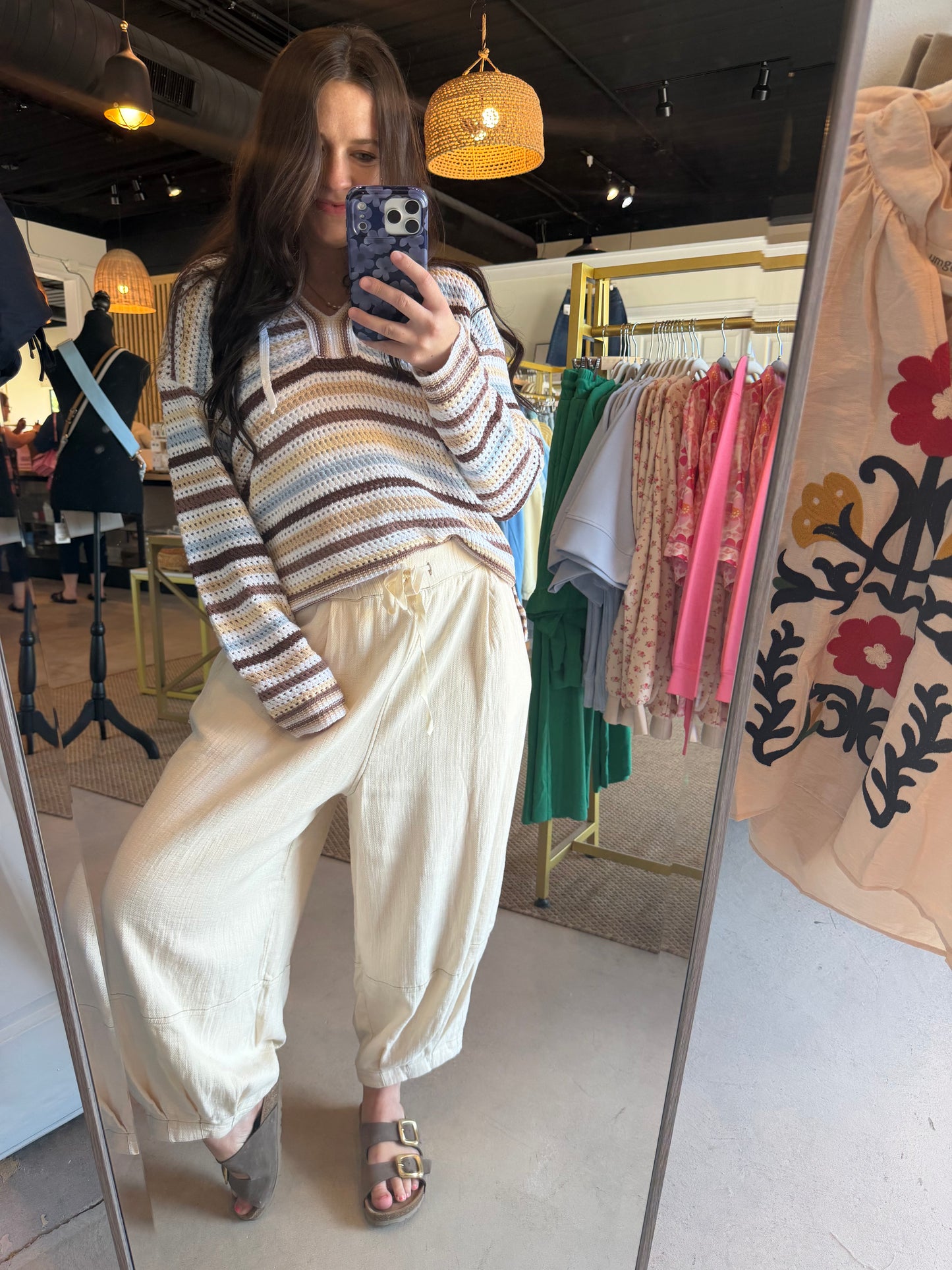 Brown Stripe Crochet Sweater Hoodie
