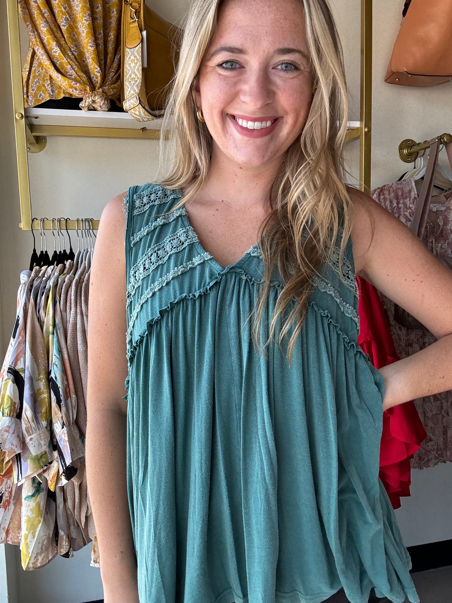 Evergreen Sleeveless Babydoll Tank