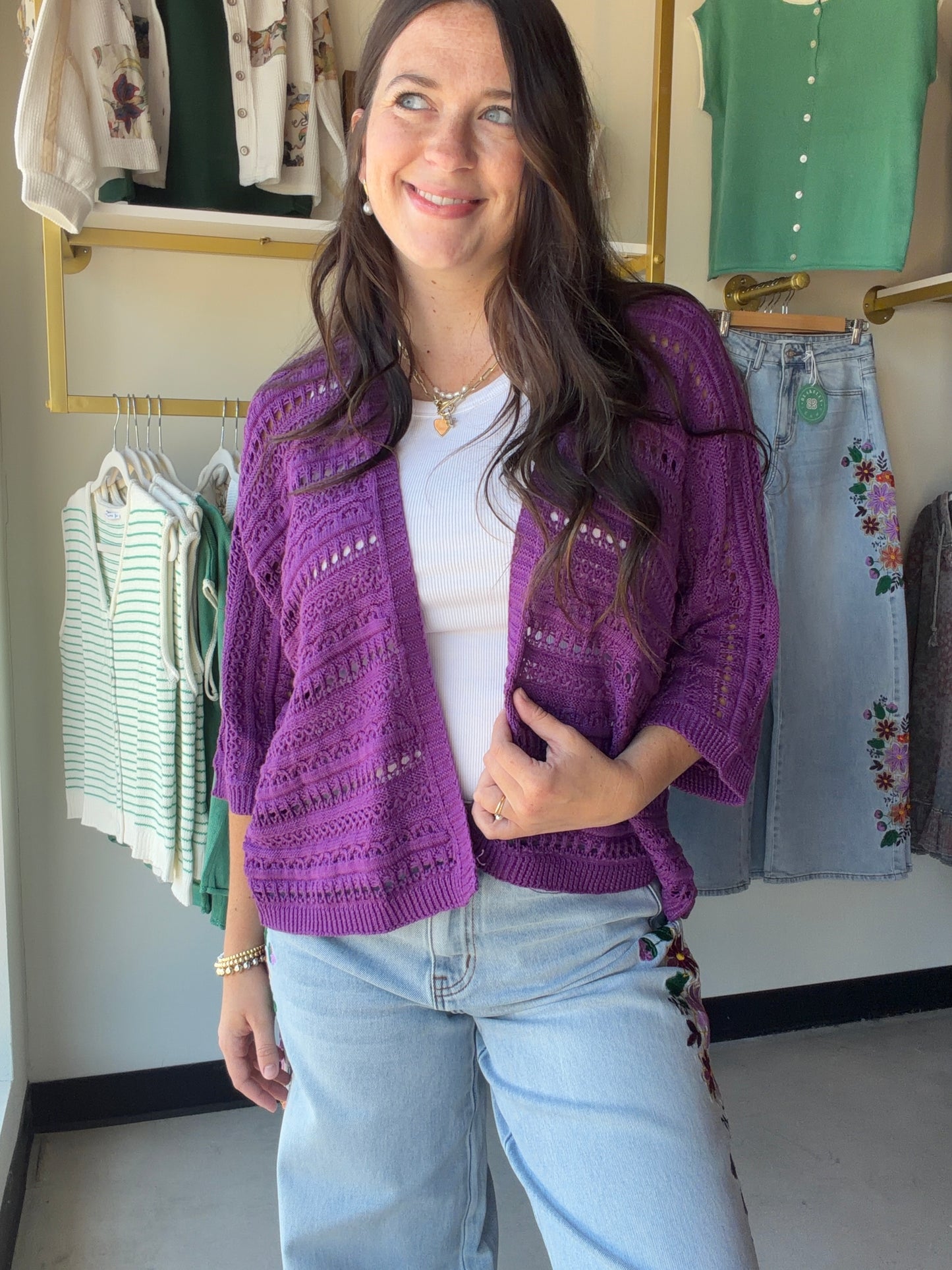 Dark Orchid Crochet Dolman Cardigan