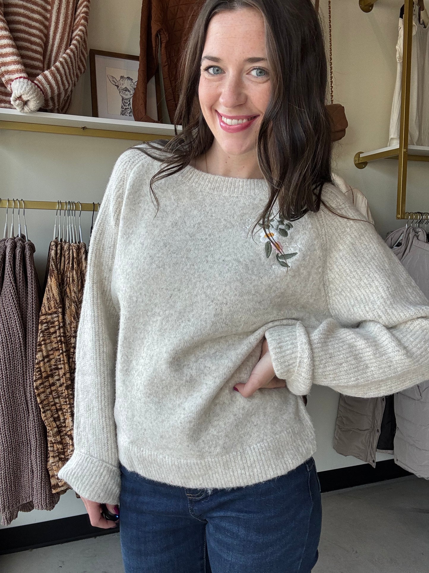Embroidered Floral Accent Sweater