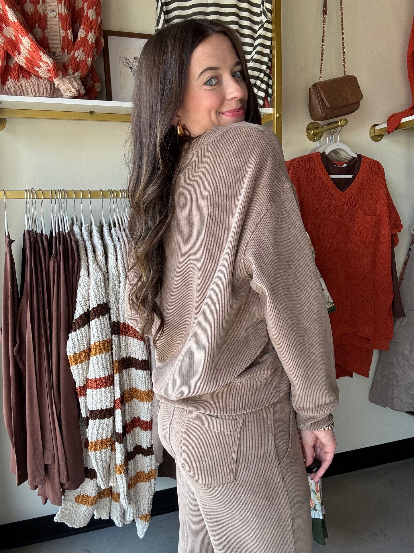 Khaki V Neck Corduroy Top