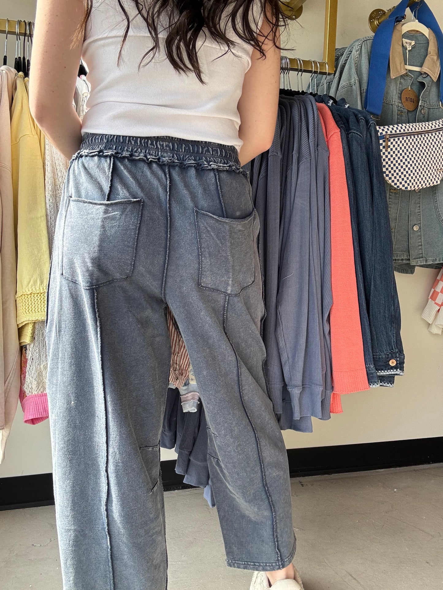 Navy Mineral Washed Barrel Pants