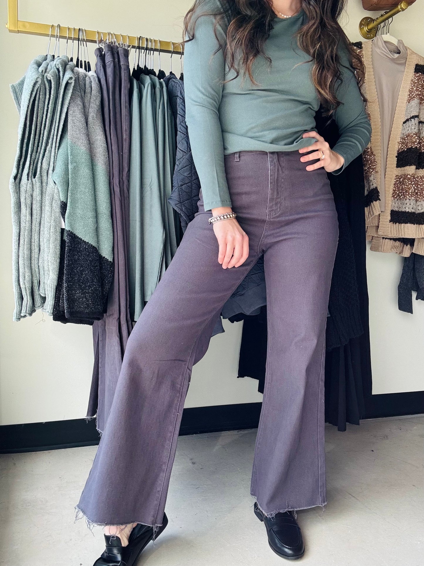 Dark Gray High Rise Cropped Denim