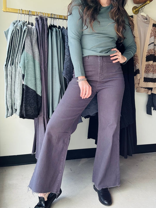 Dark Gray High Rise Cropped Denim